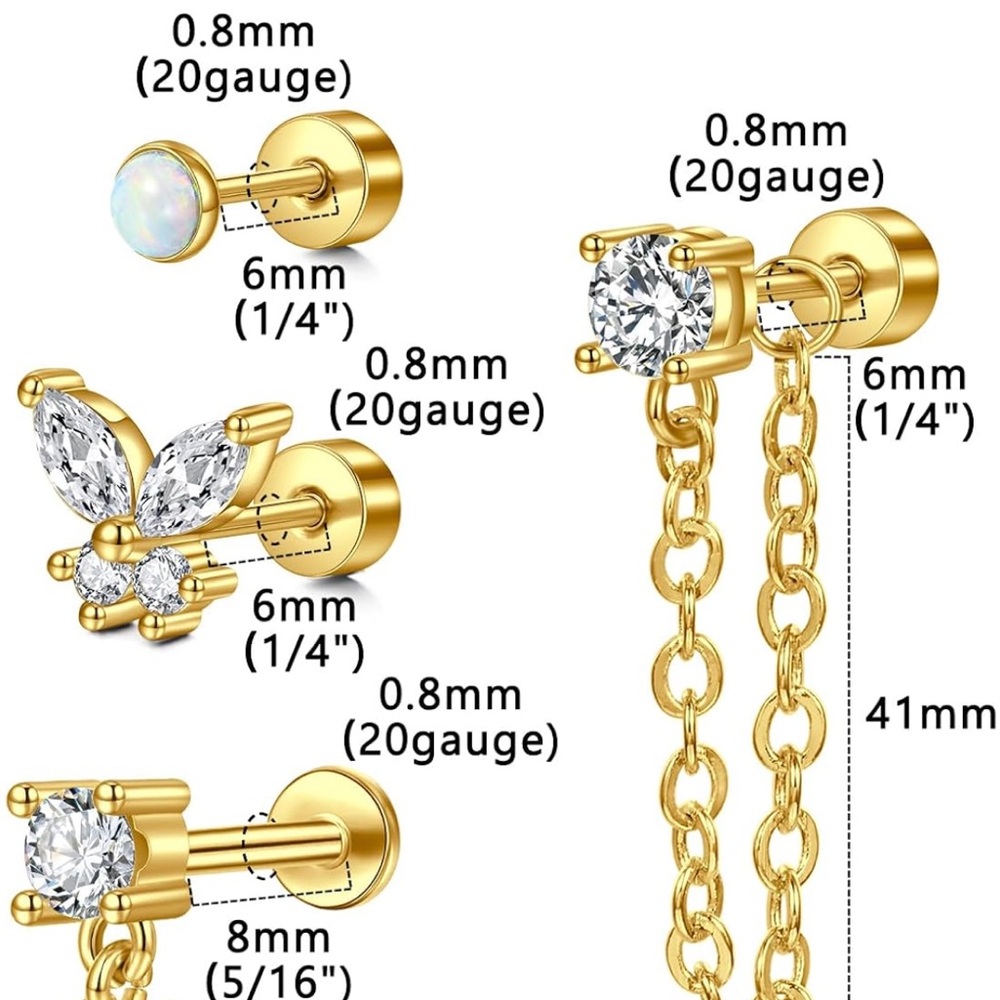 14kt gold plated cartilage Stud Earrings Set. NWT